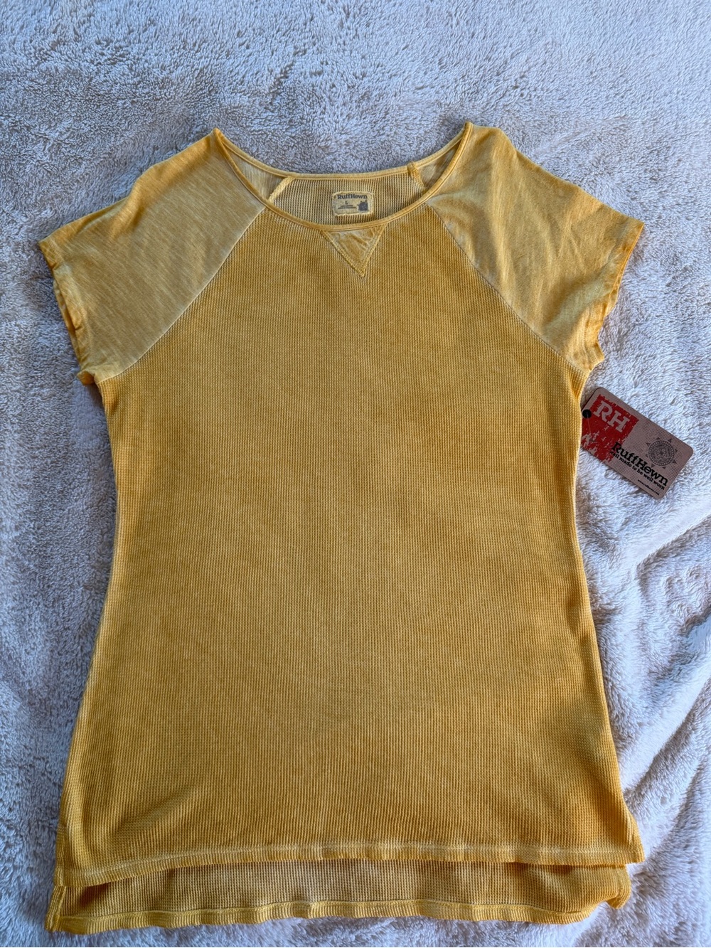 Ruff Hewn NWT Gold Waffle Knit Raglan Tee Short Sleeve Top Large